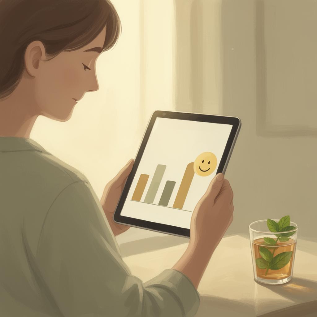 Parent reviewing weekly progress on a tablet with morning tea